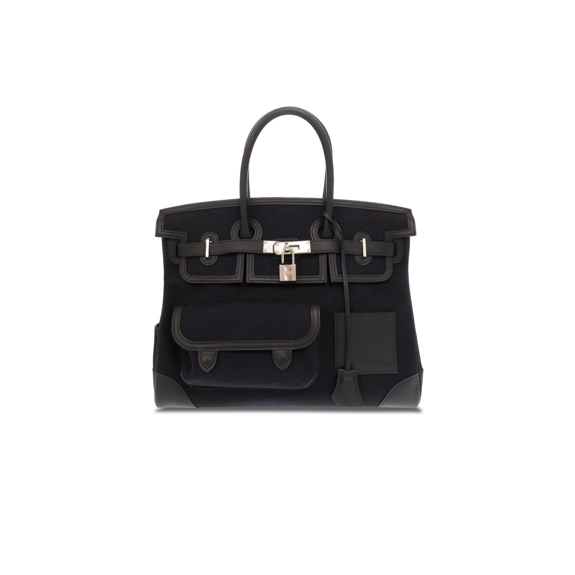 HERMES MASTER BIRKIN 35 CANVAS AND SWIFT LEATHER BLACK SILVER BUCKLE H079238CK6A (35*25*18cm)